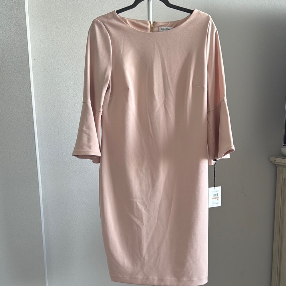 Calvin Klein Blush Pink Sheath Dress with Bell Sleeves